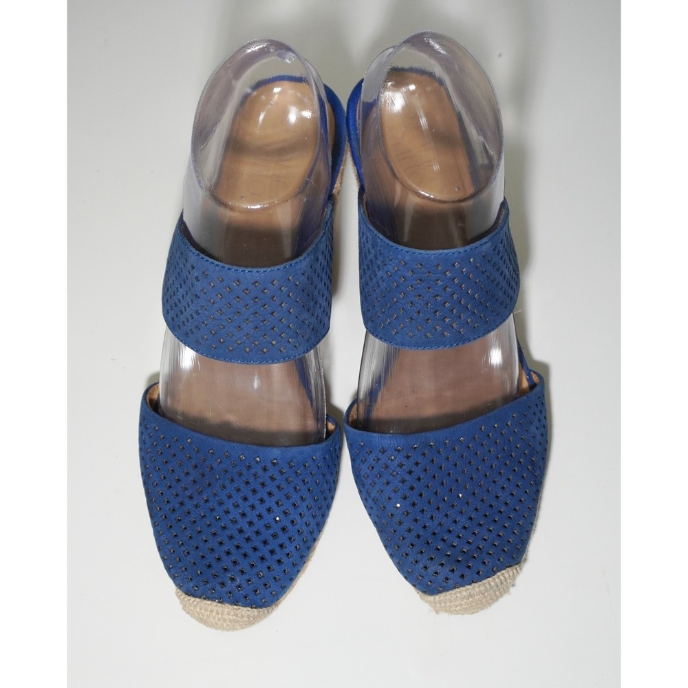 Franco Sarto Blue Suede Espadrille Strap Wedges Womens US 9M Perforated Slip On - Picture 5 of 7